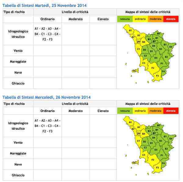 Previsioni martedì 25 e mercoledì 26 novembre