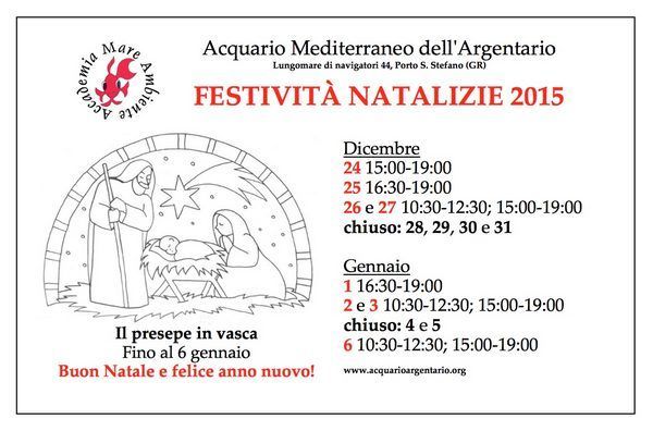 Orari Natale acquario Monte Argentario